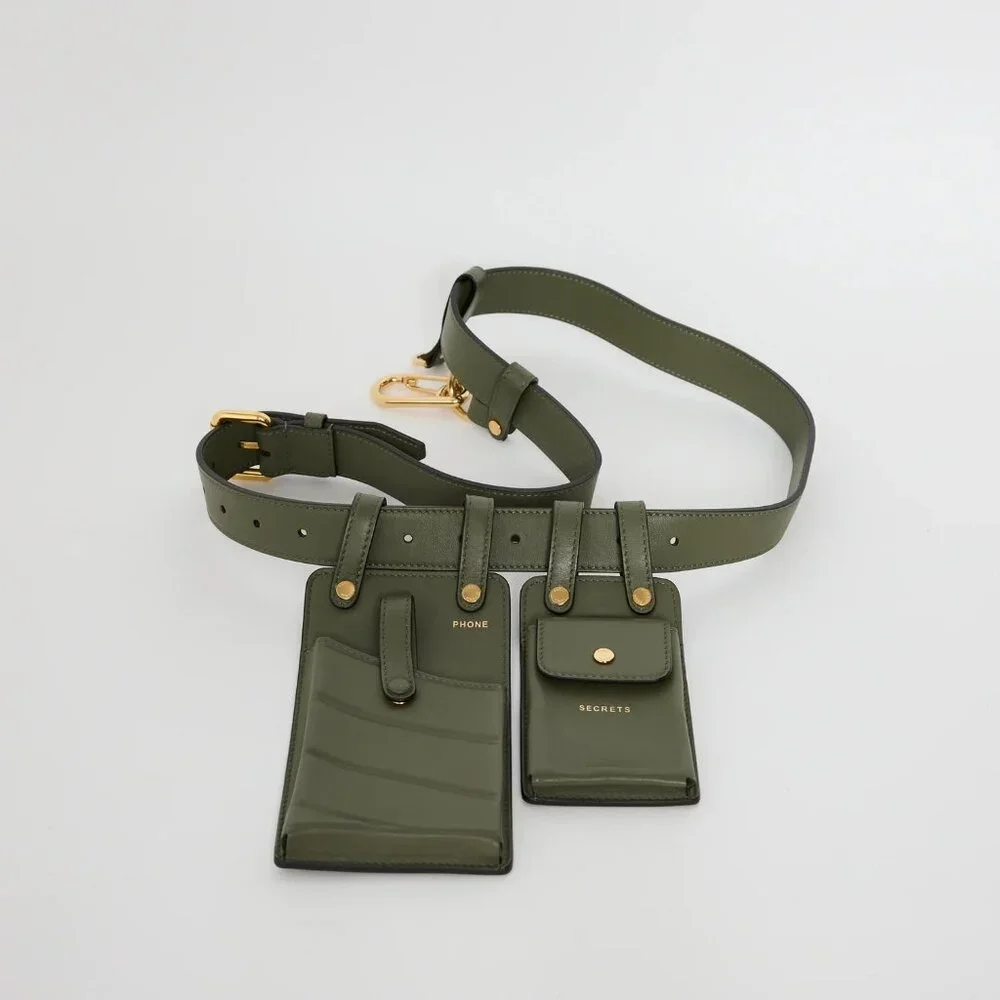 Fendi Vitello Glacier Utility Belt Olive Green Olive Green Leather Gold Accents